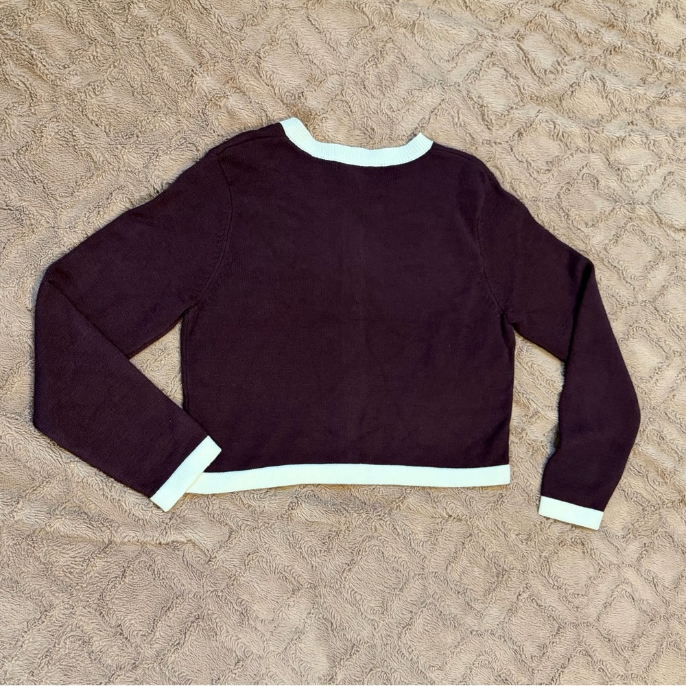 French Connection Burgundy and Cream Cardigan Jacket NWT - Picture 5 of 6